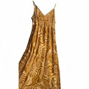 NWT Patrons of Peace Boho golden honey Yellow & brown shell print maxi dress